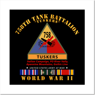 758th Tank Battalion - Tuskers w SSI Name Tape WWII  EU SVC Posters and Art